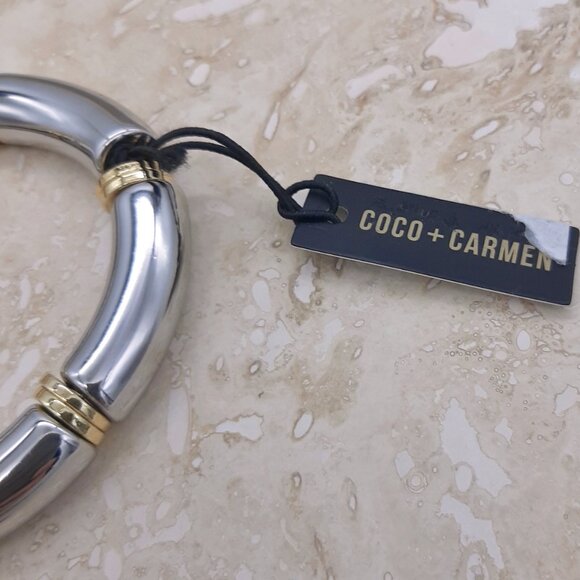 Coco + Carmen Metallic Silver & Gold Tone Stretch Bracelet - Picture 3 of 6